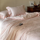Elise French Lace Jacquard Satin Bedding Set - Pink